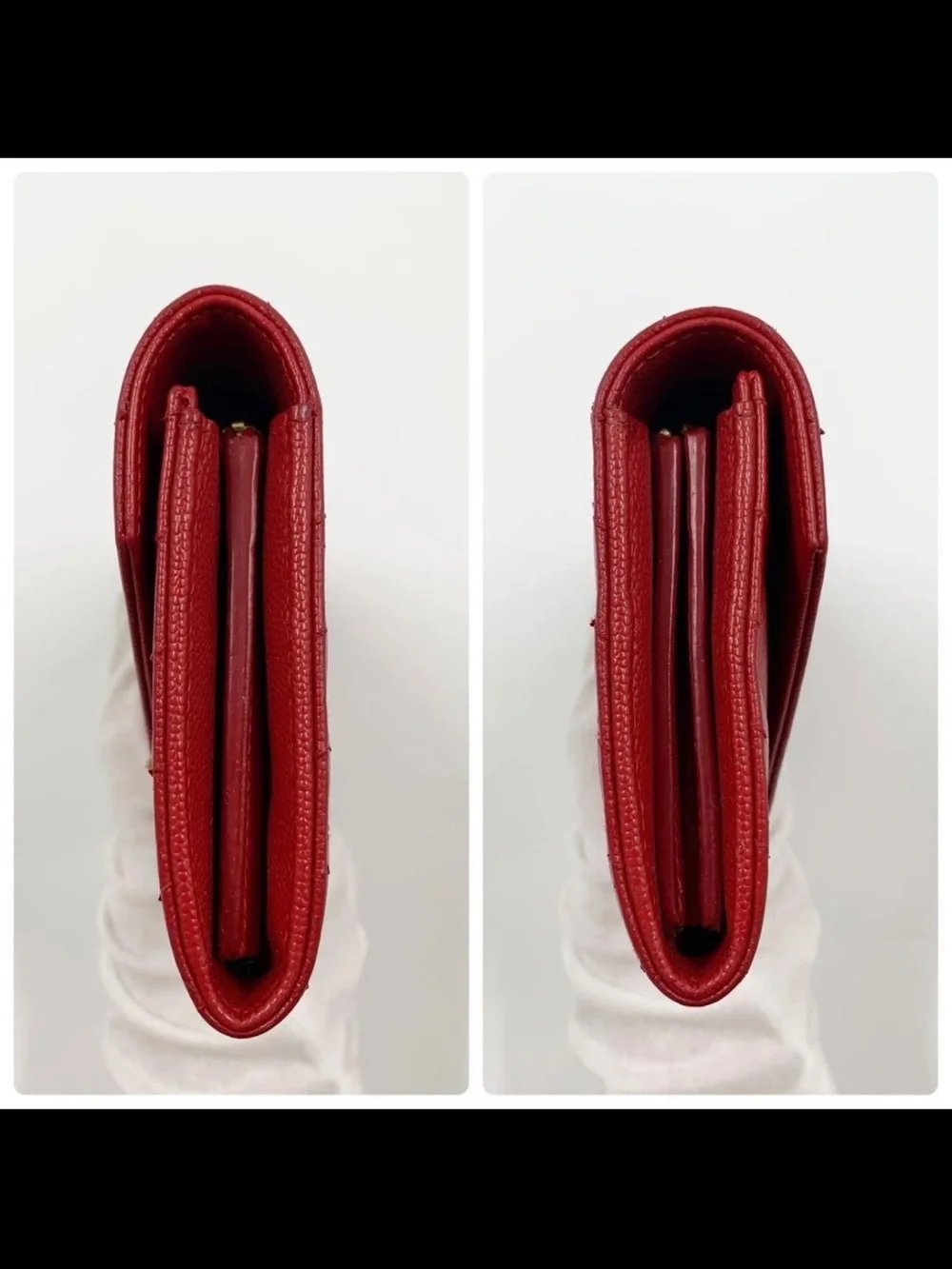 Saint Laurent Red Chevron-Quilted Envelope Wallet with Gold YSL